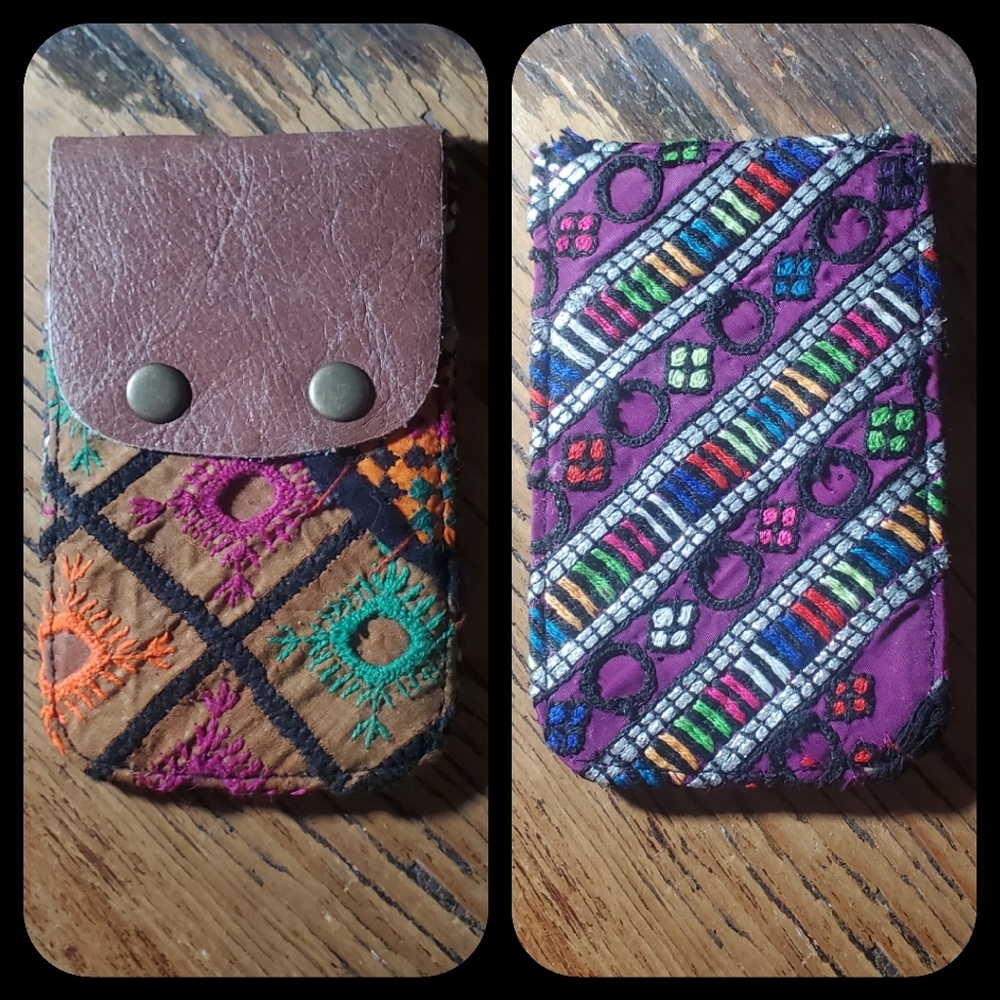 🍳🧠 Free People Boho Embroidered Repurposed vtg banjara hippie Wallet card case